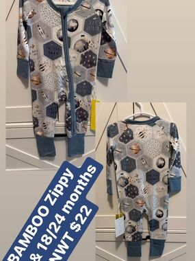 Space Planet Bamboo Zippy Pajamas in Blue & Cream